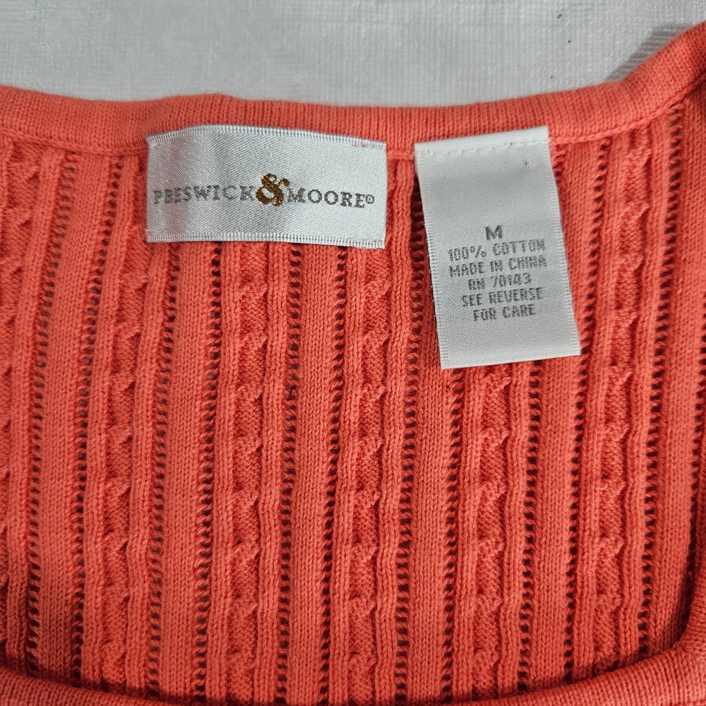 Preswick & Moore Coral Orange Cable Knit Cotton Sweater Vest Square Neck Size M - Picture 3 of 6